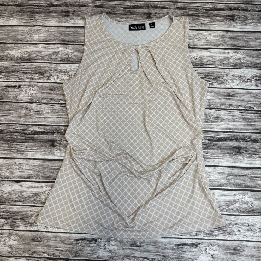 New York & Company Beige Geometric Keyhole Sleeveless Tank - Picture 11 of 12